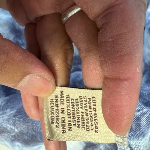 XCVI Blue White Tie Dye Short Sleeve Hooded Cotton Linen Dress Size M - Picture 10 of 13